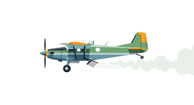 Agricultural airplane flying and spraying pesticide