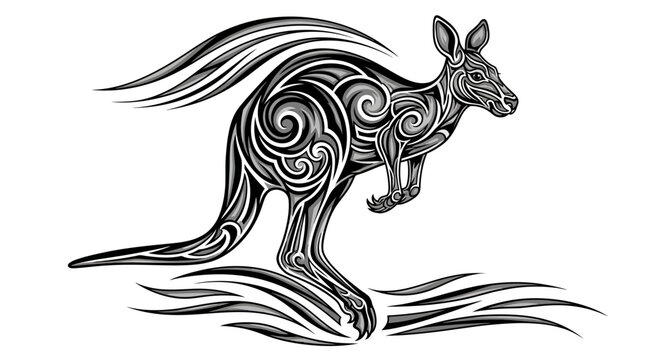 Detailed kangaroo artistic tribal design.