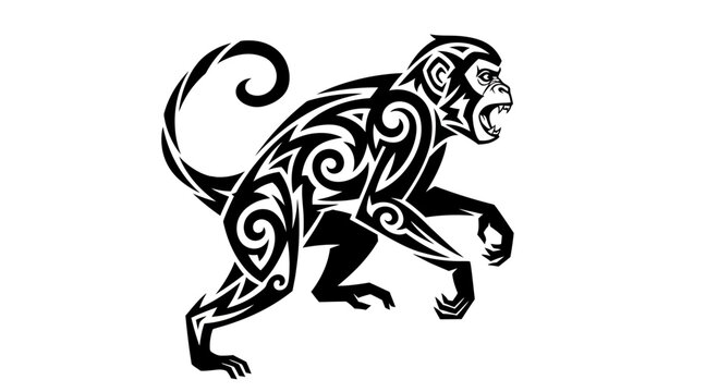 Tribal monkey design with swirls.