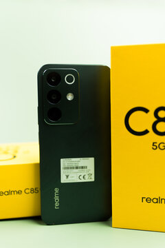 Bangkok, Thailand - June 8, 2026 : Realme C85 5G. MediaTek Dimensity 6300. Ultra Bright Display. 7000mAh Titan Battery