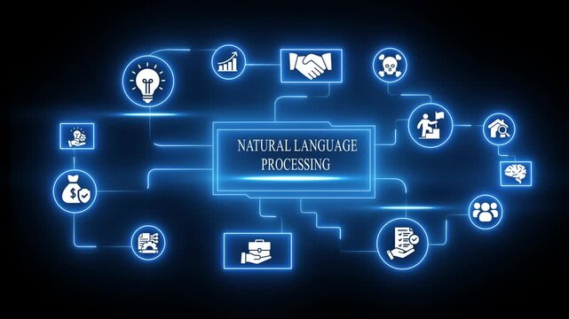 Natural language processing nlp technology infographic with glowing digital network artificial intelligence