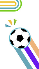Obraz premium Soccer ball moving swiftly with colorful geometric motion trails vector background template. Modern Soccer Football Vector Background