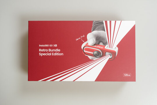 Bangkok, Thailand - June 8, 2026 : A box of Insta360 GO 3S Retro Bundle Classic Red 128G, special edition