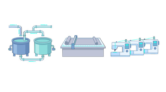 Flat vector textile manufacturing equipment and sewing machines