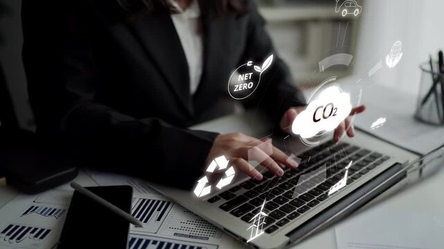 Net zero goals and CO2 reduction strategy driving sustainability, green energy integration, net zero emissions policies, and climate-friendly sustainability solutions for business and society. Muxer