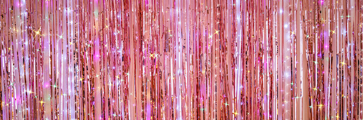 Decorations shine at a celebration with colorful streamers and lights in a festive setting during...