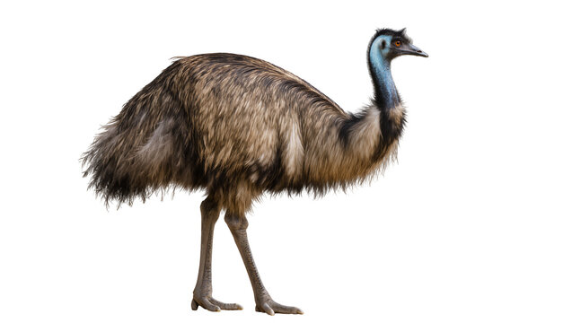 Brown emu bird with blue neck, isolated on transparent background