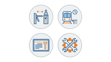 Fototapeta premium Rail transit maintenance service icon set in circular outline style