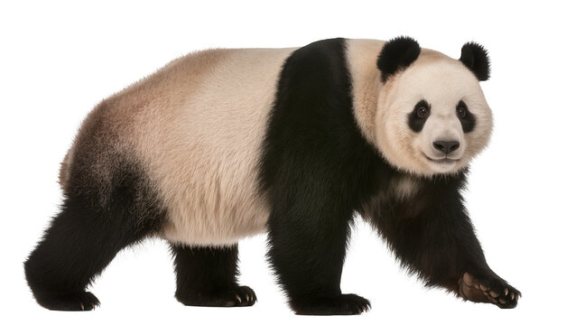 Giant panda bear walking, isolated on transparent background