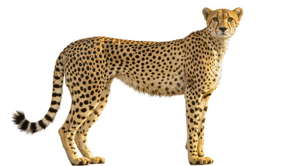 Spotted cheetah standing alert, isolated on transparent background © Petra