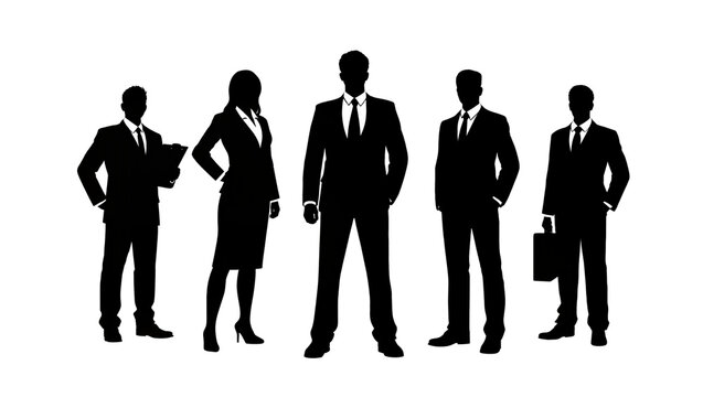 Diverse business people silhouettes in formal suits, isolated on transparent background