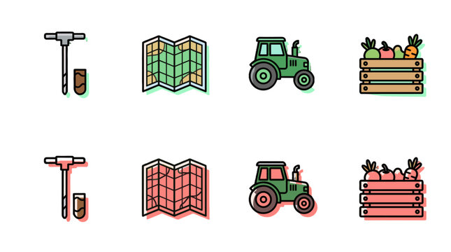 Agriculture diagram element kit with soil test map tractor and crate