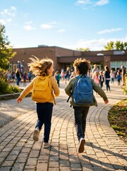 Lamas personalizadas con paisajes con tu foto Children Returning to School on First Day of Classes. Copy space