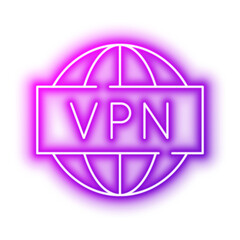 Fototapeta premium Globe With VPN Label For Private Network Secure. Neon glowing effect icon