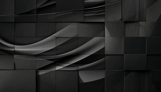Dark mosaic of squares and flowing curves creates a modern, abstract design with subtle gradients and depth