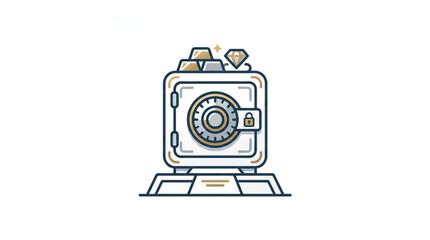 Secure safe filled with gold bars and diamonds illustration. © Broo