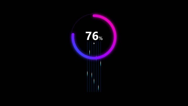 A vibrant circular graphic displays 76 percent on a black background with colorful lines.