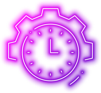 Minimalist black and white clock icon with simple design indicating two o'clock. Neon glowing effect icon