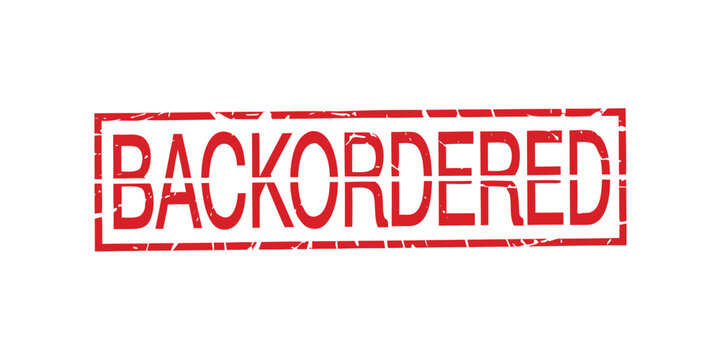 Red backordered stamp, distressed effect, signals product unavailability
