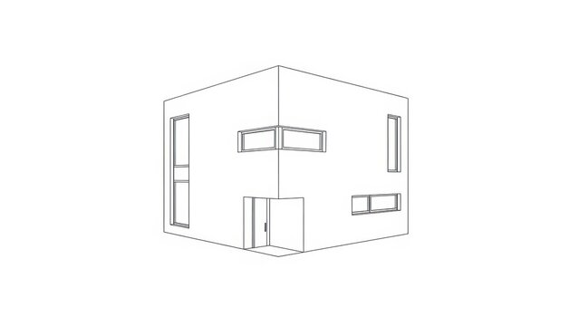 A 3d model and blueprint of a modern residential house plan represent the architecture, design, and construction concept of a real estate building project