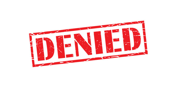 Red distressed denied stamp icon for rejection status and declined applications