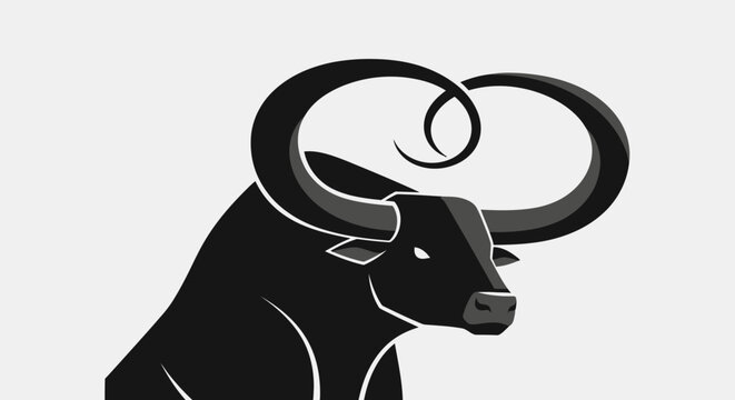 Black Bull Head with Large Horns.