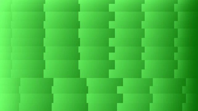 Abstract background of green overlapping rectangular segments shifting horizontally in a seamless grid pattern.