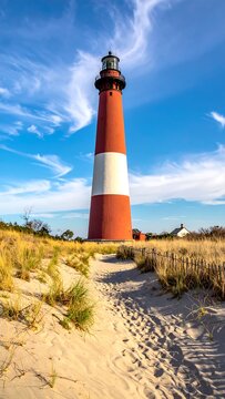Lighthouse on Sandy Coast.