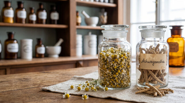 Herbal Remedies on Wooden Table