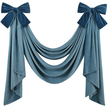 Blue fabric drape with two bows