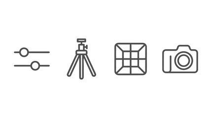 Obraz premium Photography equipment line icons with camera tripod and controls