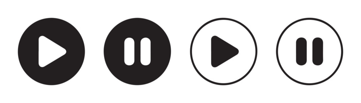 Circular play and pause icons outline and filled for media player controls.