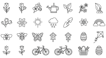 Fototapeta premium Spring themed Line Icons Set With Flowers Weather And Garden Elements