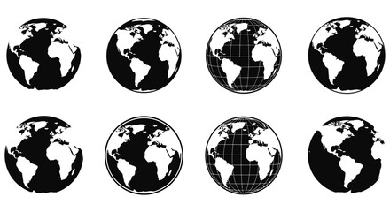 Earth Globe Silhouettes Black And White Graphic Set On White Background © MDRASEL