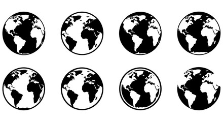 Earth globe silhouettes black and white graphic set on a white background © MDRASEL