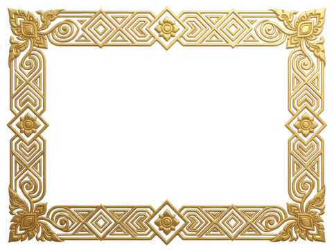 Gold border ornamental frame Thai pattern gold foil square frame decorative border temple style floral ornament geometric motif luxury design
