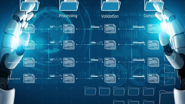 AI managing task workflow system, tracking document progress, analyzing productivity levels, and automating the status flow across structured project stages. Marrow