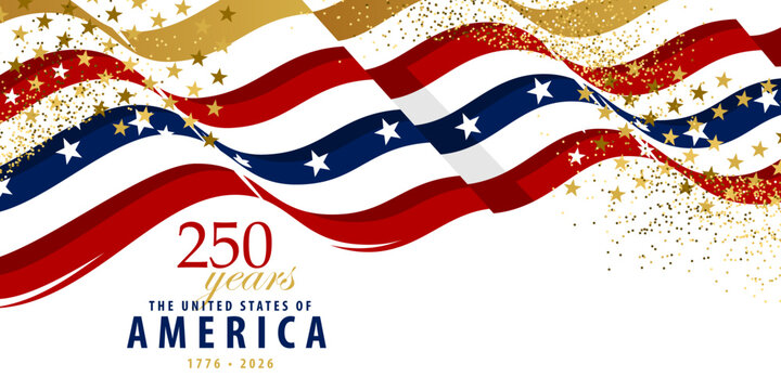 Independence day card with stars and stripes, USA 250th anniversary