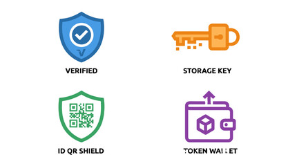 Fototapeta premium Fintech security and wallet icon set with shield and key