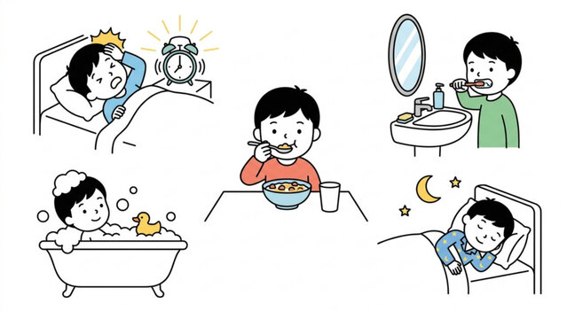 Daily Routine for Children &ndash; Cartoon Vector Illustration Pack