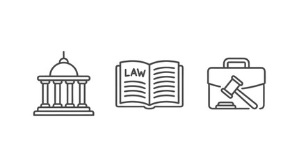 Fototapeta premium Legal services line icons with courthouse law book and briefcase