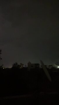 Lightning Bolt Strikes during thunderstorms with dark Clouds near Solapur, Maharashtra