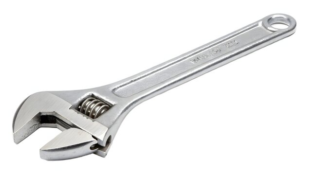 Adjustable wrench tool isolated on transparent background with metal texture and ergonomic handle