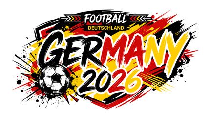 Fototapeta premium A vibrant illustration of Germany 2026 football logo with soccer ball and colorful design elements