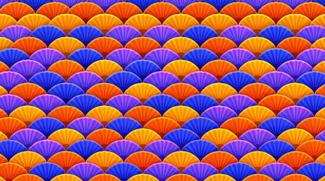Vibrant orange purple and blue scallop pattern background