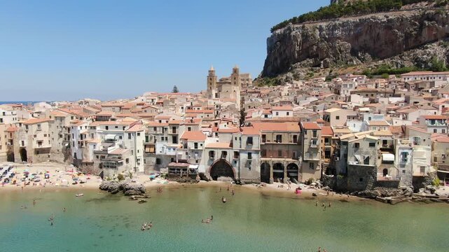 Cefal&ugrave;, Sicily, Italy, aerial drone video