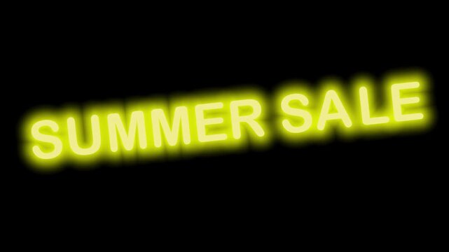 Warm Yellow Neon Text 'SUMMER SALE' Seamless Loop with Transparent Alpha Channel, Ideal for Travel and Leisure Marketing