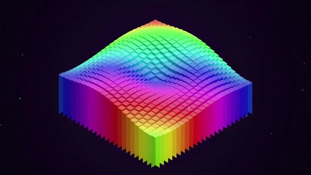 3D Wavy Rainbow Cube Surface Animation on Dark Background