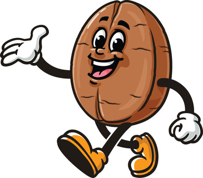 Coffee bean cartoon mascot walking