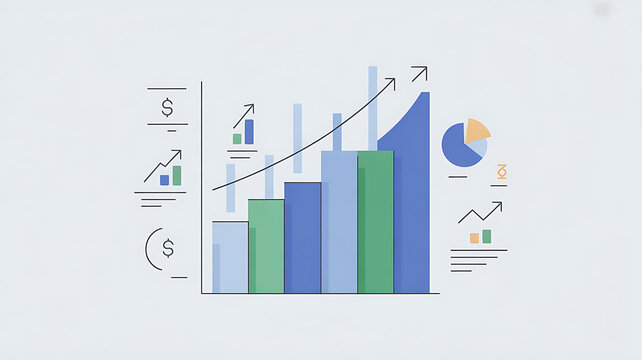 Bar chart of economic growth. Stock market and finances represented in a graph. Flat design illustration vector. 